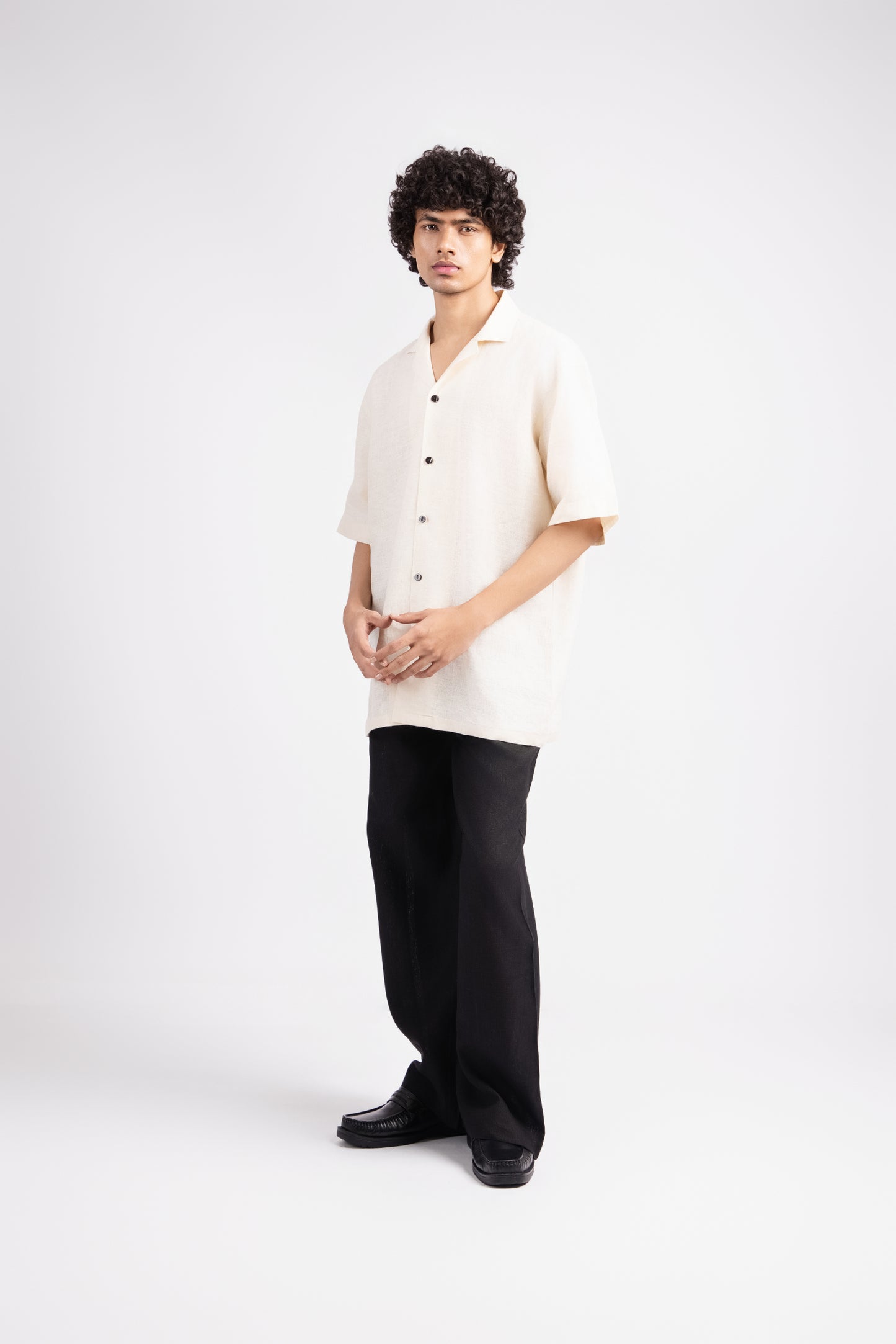 Linen Relaxed Fit Trousers - Black