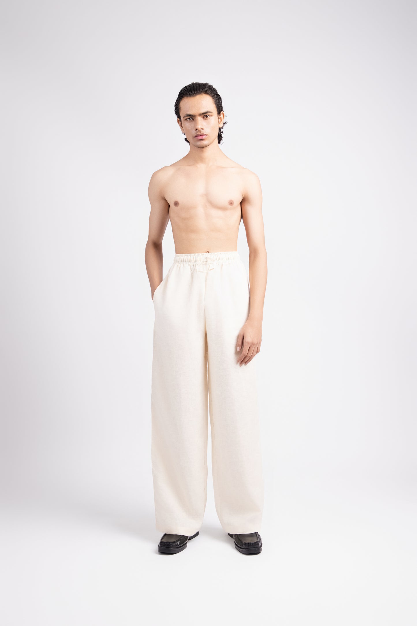 Linen Relaxed Fit Trousers - Cream