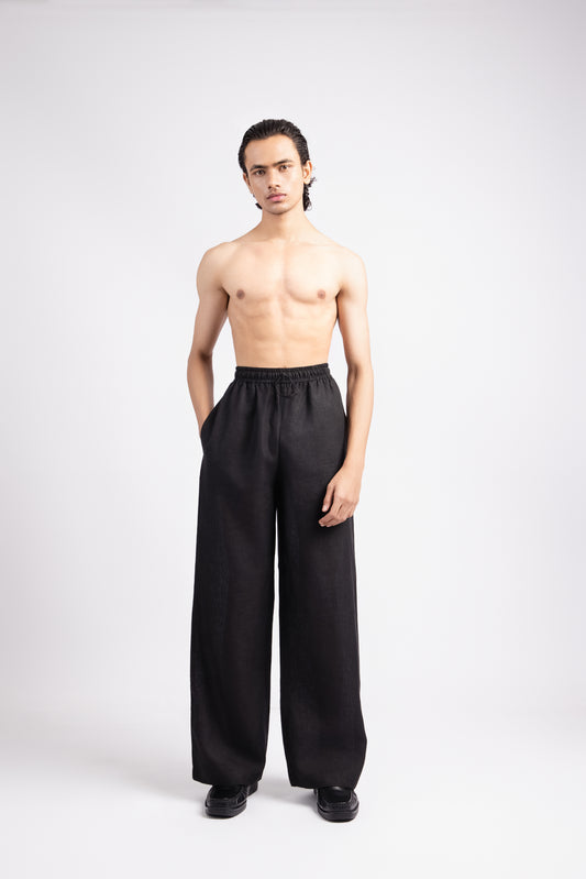 Linen Relaxed Fit Trousers - Black