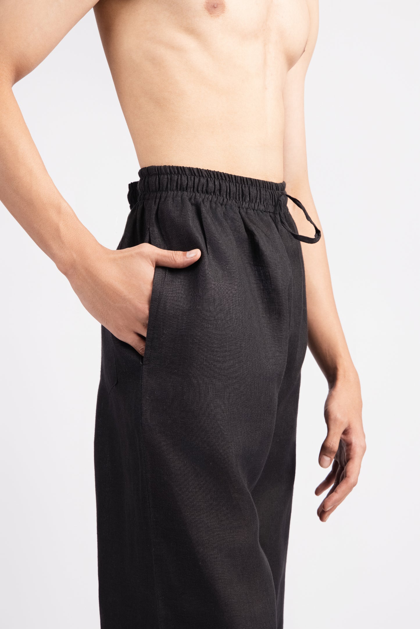 Linen Relaxed Fit Trousers - Black