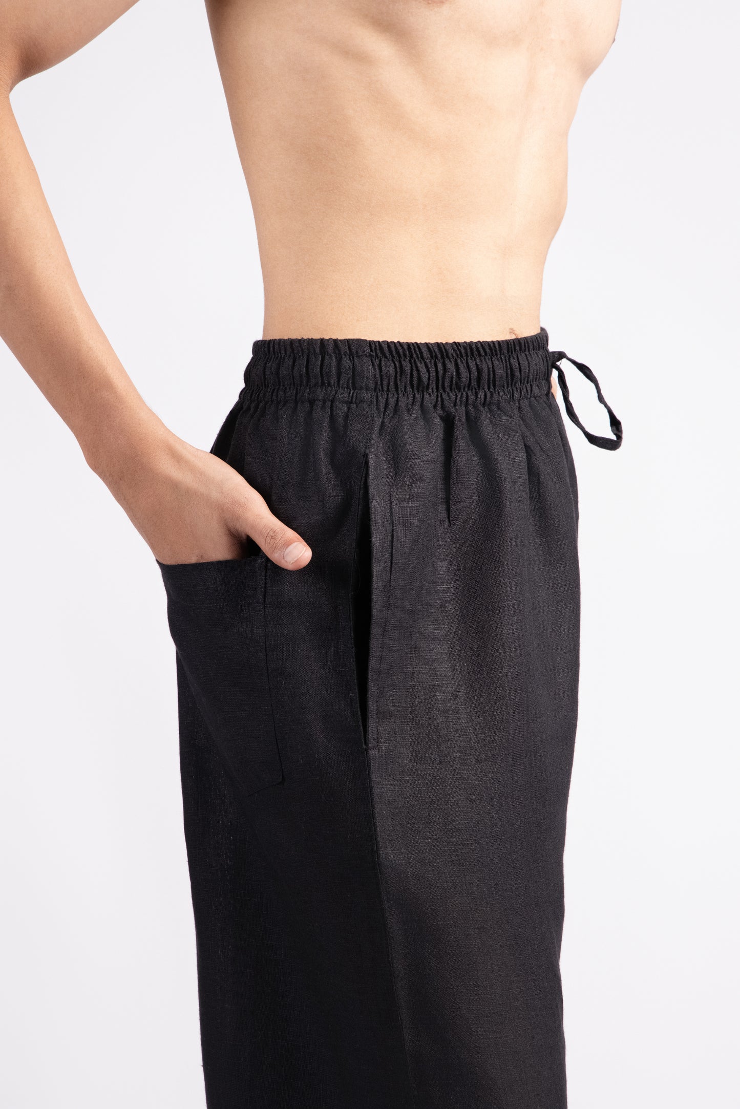 Linen Relaxed Fit Trousers - Black