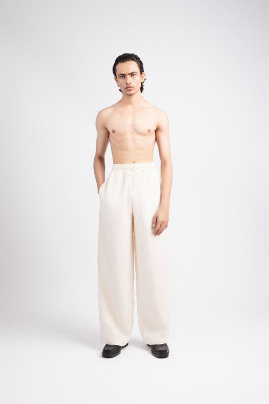 Linen Relaxed Fit Trousers - Cream